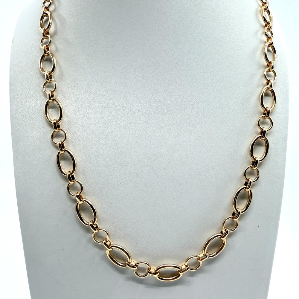 Vintage Y2K Gold Tone Bold Chunky Oval Link Chain Statement Necklace Classic
